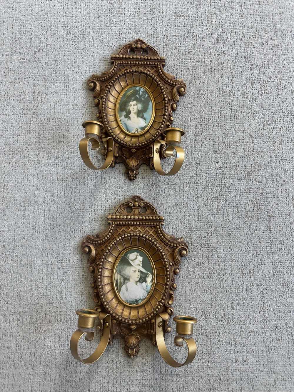Vintage French Regency Gold Double Candle Wall Sconces - Matched Pair